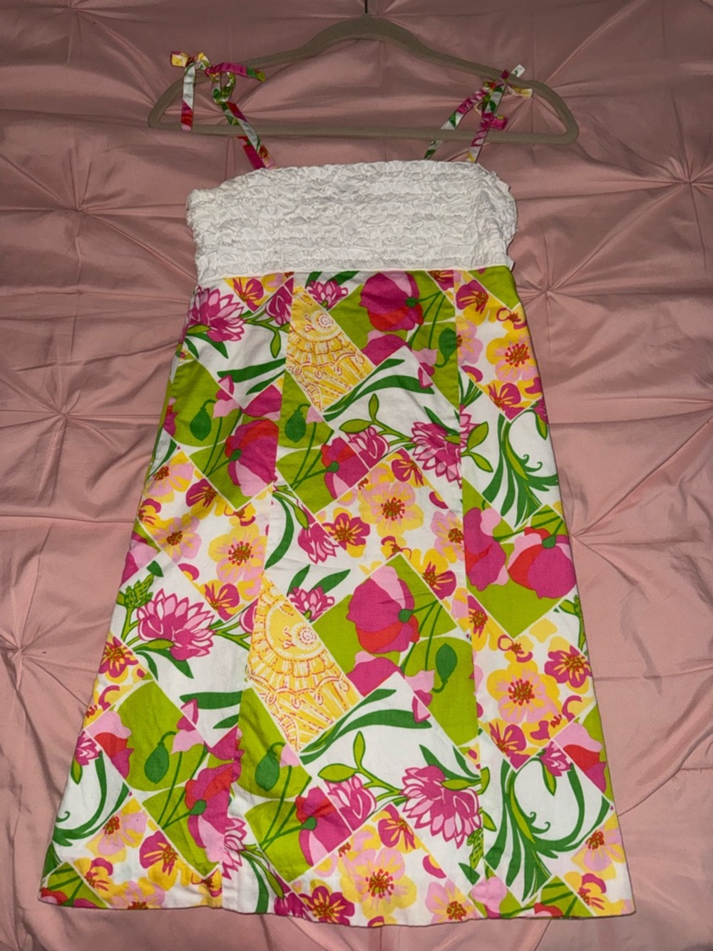 Lilly Pulitzer Girls Floral Strap Sundress in White, Pink, Green, Yellow
